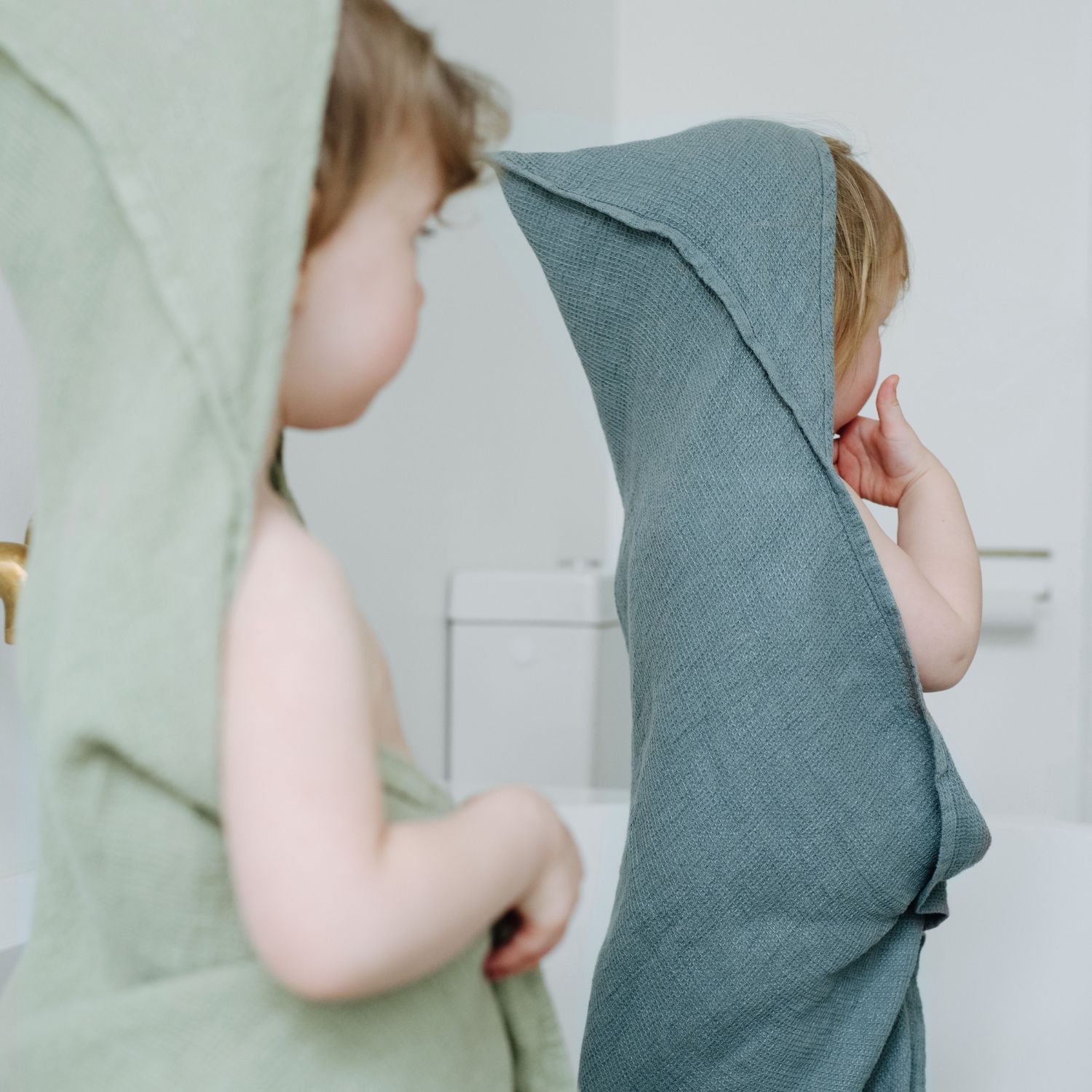 Linen Hooded Waffle Towel for Kids - Blue Fog